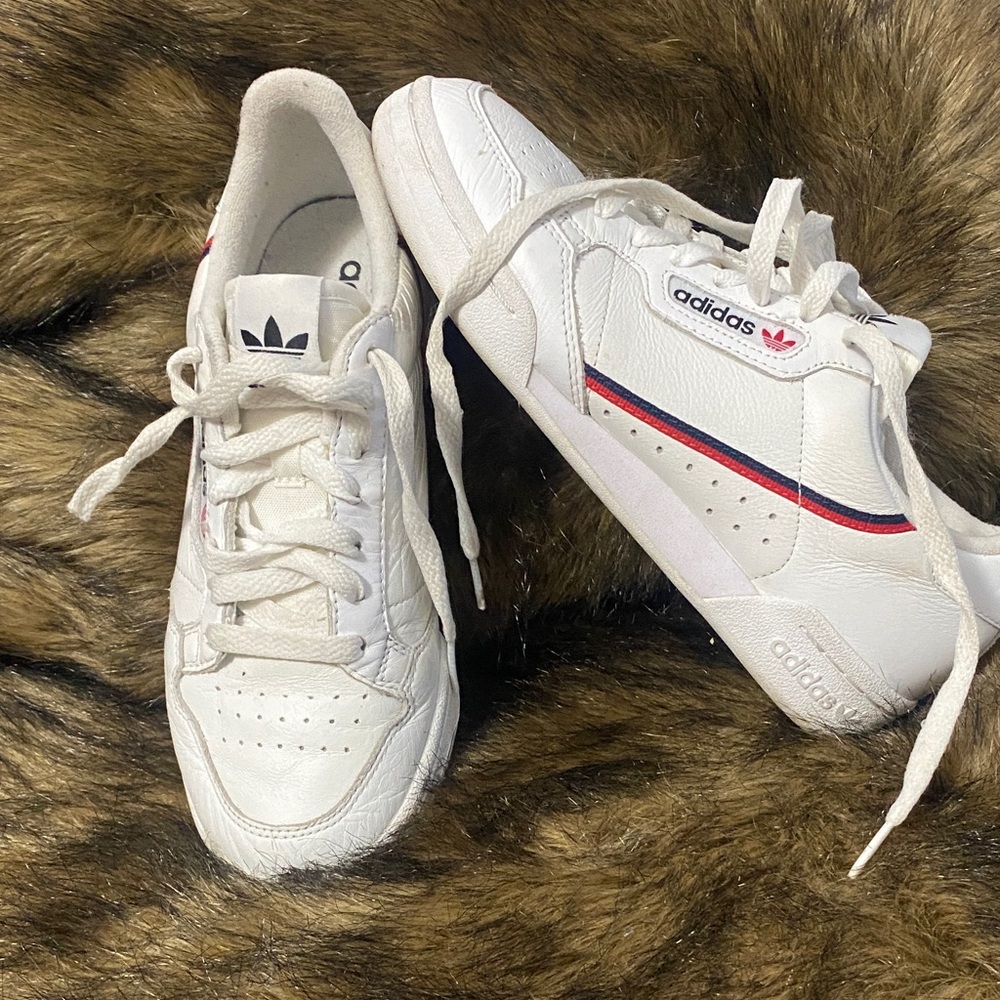 Adidas White Leather Sneakers with Red and Navy Accents